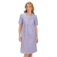 Collections Etc Gingham Robe with Floral Accents, Snap-Front Closure and Lace Trim
