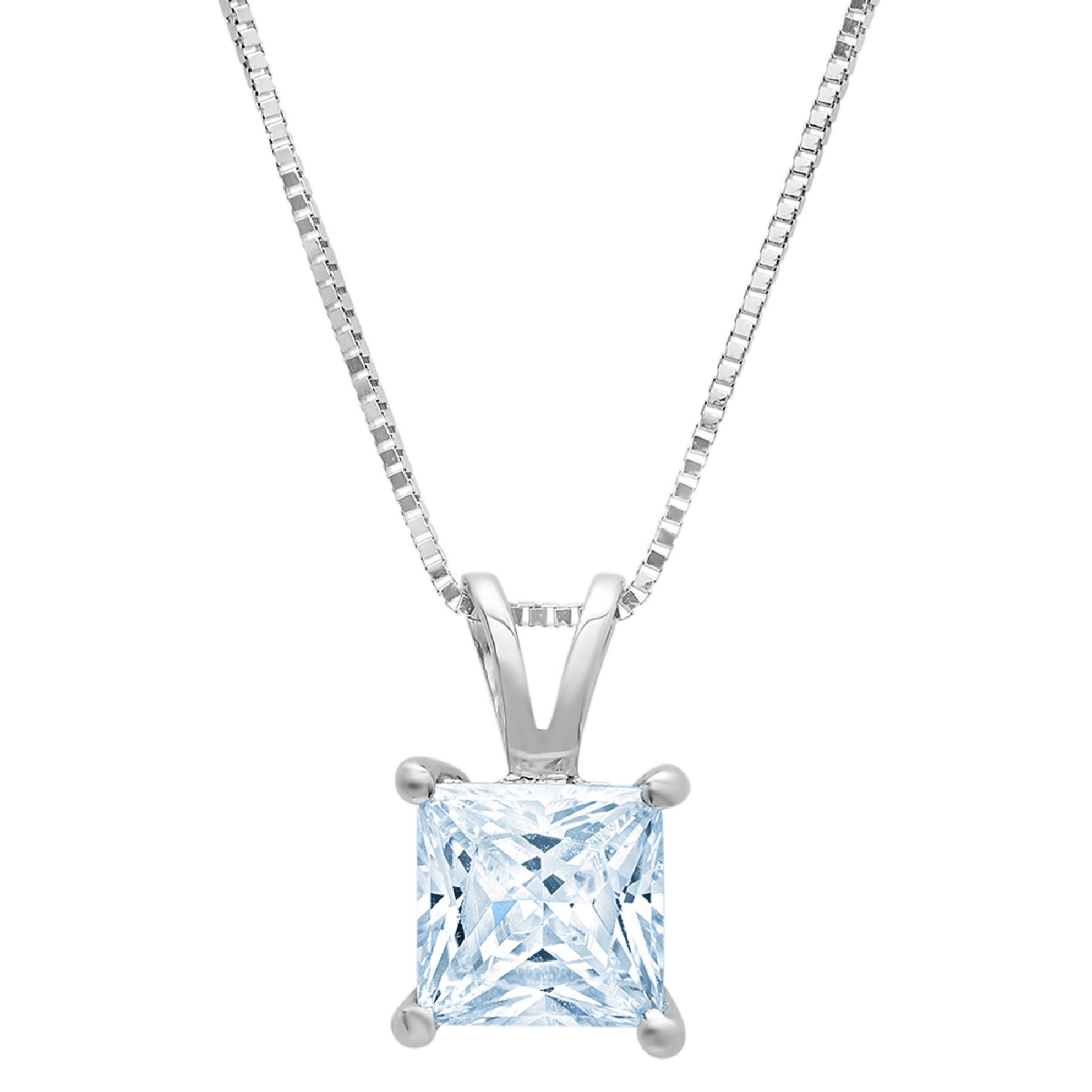 Clara Pucci 3.0 ct Brilliant Princess Cut Stunning Genuine Flawless Blue Simulated Diamond Gemstone Solitaire Pendant Necklace With 16