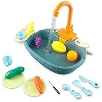 Ruibytree Play Kitchen Sink Toy, Water Toys for Kids with Electronic Dishwasher, Pretend Play Utensils Accessories and Play Cutting Food for Boys and Girls (Cute Cows)