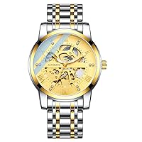 Fashion Casual Skeleton Mechanical Watch Watch for Men Stainless Steel Band Luminous Hands
