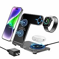 Wireless Charger, Aluminum Alloy 3 in 1 Wireless Charging Station for Apple iPhone/iWatch/Airpods,iPhone15 14,13,12,11 (Pro, ProMax)/XS/XR/XS/X/8(Plus),iWatch8/7/6/SE/5/4/3/2,AirPods 3/2/pro