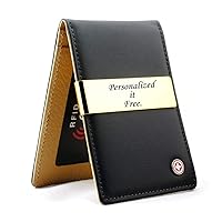Personalized 24K Gold Genuine Leather Money Clips Mens Wallets slim Front Pocket Card Holder Minimalist Gift for Mens Groomsmen Gift (Black-Tan)