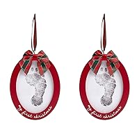 Pearhead Babyprints Double-Sided Christmas Photo Ornament with Clean Touch Ink Pad, Baby's First Christmas Holiday Keepsake Ornament, Newborn Handprint or Footprint Kit, 2 Sided, Red (Pack of 2)