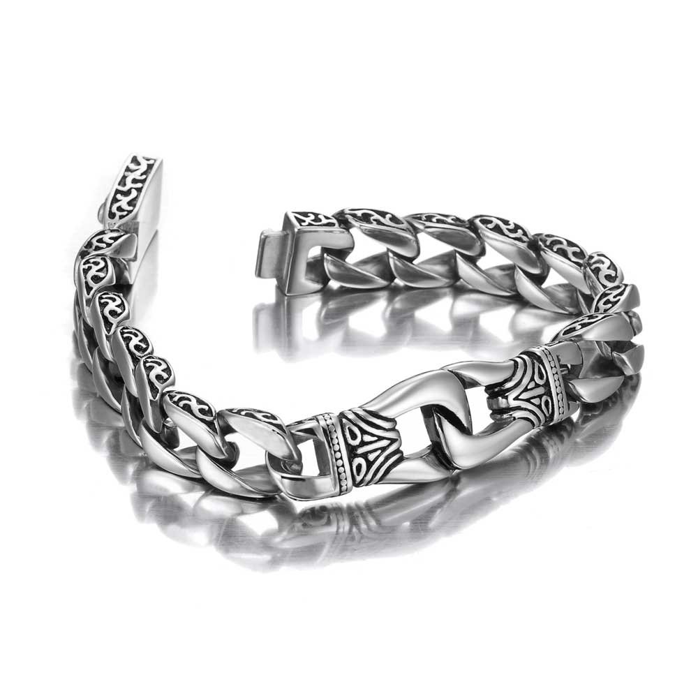 URBAN JEWELRY Amazing Stainless Steel Men's link Bracelet Silver Black 9 Inch with Necklace Option 21 inch (With Branded Gift Box)