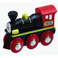 Wooden Train Engine, Heritage Engine Locomotive for Toy Train, Compatible with Thomas & Friends, Brio Railway Set, Major Brand Wooden Train Set and Accessories, Black & Red
