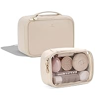 Pocmimut Clear Makeup Bag,Travel Makeup Bag - Leather Make Up Bags Cosmetic Bags for Women(White)