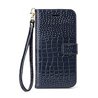 Wallet Case for Samsung Galaxy S23/S23 Plus/S23 Ultra, Advanced Crocodile Texture Leather Case with Wristband Stand & Card Holder Magnetic Flip Folio Cover,Blue,S23 Ultra