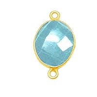 Aquamarine Stone Necklace for Jewelry Making - 10X15mm 12X15mm 13X30mm 15X18mm 15X20mm 18X25mm 8X10mm Oval Bezel Charms Pendants 24K Gold Plated Over 925 Sterling Silver Chakra Anklet DIY Crafting