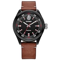 Citizen Eco-Drive Men's Star Wars Chewbacca Black IP Stainless Steel on Brown Leather Strap, 3-Hand Date, Luminous, 43mm (Model: AW5008-06W)