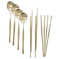 Korean Made Utensil Flatware soft Champagne Gold color 18-10 Stainless Steel Spoon & Chopsticks 4Set with Furoshiki Wrapping