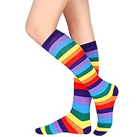 Women Colorful Rainbow Striped Knee High Socks Argyle Thigh high Stockings Long Tube World Cup Christmas Socks Gifts
