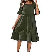Green Dresses for Women Plus Size Summer Dresses Women 2024 Trendy Cotton Linen Midi Dress Fashion Bell Sleeve Tiered Ruffle Dresses Flowy Sundress Vestidos para Mujer Sexy
