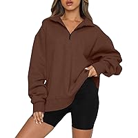 Womens Oversized Sweatshirt Half Zip Pullover Trendy Quarter Zip Sweatshirts Fall Fashion Outfits for Teen Girls Y2k Clothes