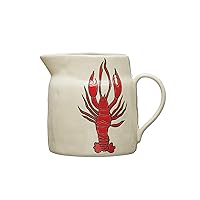 Creative Co-Op Coastal Stoneware Pitcher with Wax Relief Lobster Illustration, Multicolor