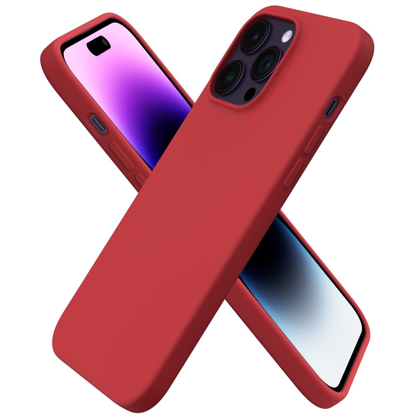 ORNARTO Compatible with iPhone 14 Pro Max Case 6.7, Slim Liquid Silicone 3 Layers Full Covered Soft Gel Rubber Phone Case Protective Cover with Microfiber Lining 6.7 inch-Red