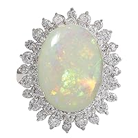 5.86 Carat Natural Multicolor Opal and Diamond (F-G Color, VS1-VS2 Clarity) 14K White Gold Cocktail Ring for Women Exclusively Handcrafted in USA