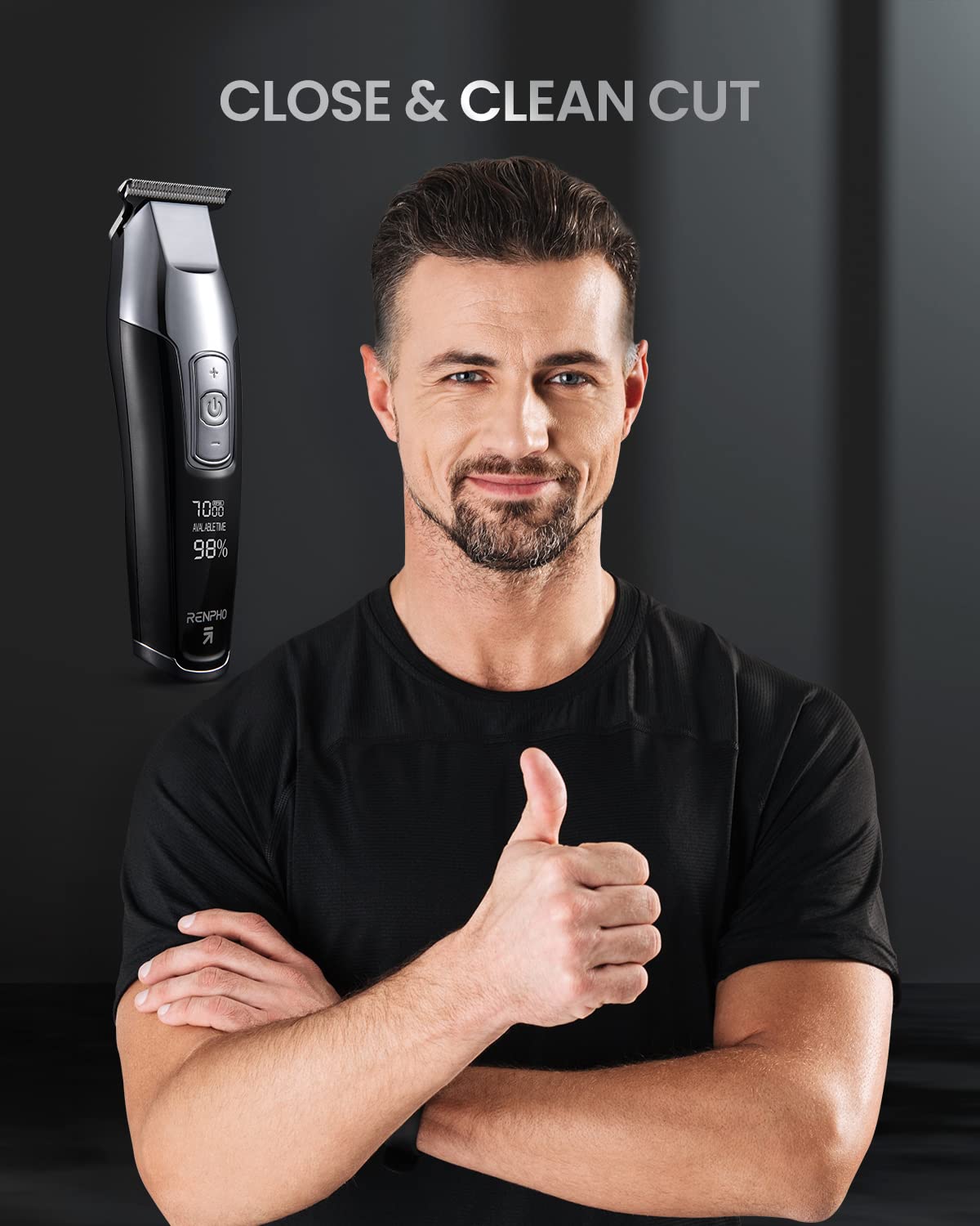RENPHO 4-Speed Trimmer for Men, Cordless Hair Clippers Set, T Blade Beard Trimmer for Men Professional, Barber Clippers with LED Display & Precise Length Settings, 100-240V for Worldwide Travel