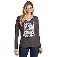 Steamboat Willie Vintage Classic Wave Womens V-Neck Long Sleeve Shirt