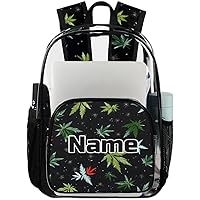 Marijuana Leaf Personalized Clear Backpack Custom Large Clear Backpack Heavy Duty PVC Transparent Backpack with Reinforced Strap