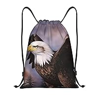 Bald eagle Print Drawstring Backpack Waterproof Drawstring Bags Fashion Beach Bag for Men Women Small