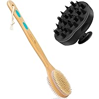 FREATECH Double-Sided Long Handle Shower Brush and Shampoo Brush Hair Scalp Massager Bundle, Dream Shower Set