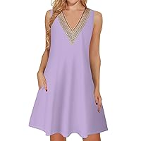 My Orders Summer Dresses for Women 2024 Trendy Lace V Neck Sleeveless Dressy Casual Sundress with Pocket Tank Dress Today Deals Prime(2-Light Purple,X-Large)