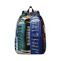 British Phone Booth Print Canvas Laptop Backpack Outdoor Casual Travel Bag School Daypack Book Bag For Men Women