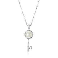 Freshwater Cultured Pearl Heart-Shaped Key Pendant Necklace, 17