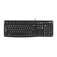 Logitech K120 wired business keyboard for Windows and Linux, USB connection, quiet typing, robust, splash-proof, keyboard stand, US QWERTY layout - black