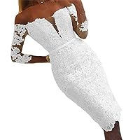 Women's Vintage Short Strapless Lace Wedding Dresses for Bride with 3/4 Sleeve Off Shoulder Free Bridal Ball Gowns