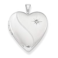 925 Sterling Silver Patterned Engravable Spring Ring Not engraveable Polished and satin 20mm Diamond Love Heart Photo Locket Pendant Necklace Jewelry for Women