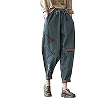 High Waist Casual Jeans Women Vintage Embroidery Loose Female Denim Harem Pants