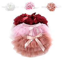 Newborn Girls 3 Layers Ruffles Tulle Skirt with Bow Baby Bloomer Diaper Cover Photography Prop Tutu and Headband Set