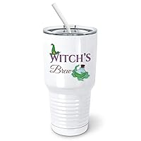 Witches Brew Tumbler with Spill-Resistant Slider Lid and Silicone Straw - Fall Potion Bottles Halloween Witch Hat (30 oz Tumbler, White)