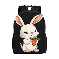 Laptop Backpack for Women Men Lightweight Daypack With Side Mesh Pockets Cute bunny holding carrot Backpacks