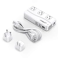 Universal Travel Adapter 220V to 110V Voltage Converter with 6A 4-Port USB Charging and UK/AU/US/EU Worldwide Plug Adapter (White)