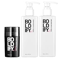 Hair Fiber (Black) + Shampoo + Conditioner: Boldify Thicken & Grow Bundle For Men & Women
