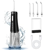 Cordless Water Dental Flosser Teeth Cleaner, Acekool 300ML Portable and USB Rechargeable Dental Oral Irrigator for Home and Travel, 4-Modes 4 Jet Tips, IPX7 Waterproof Irrigate for Oral Care(Gray)