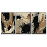 Renditions Gallery Abstract 3 Piece Wall Art Silver Floater Frame Prints Rustic Black Brown Paint Brushstroke Canvas Home Decor Paintings for Bedroom Office Kitchen - 16