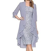 YiZYiF Women Mother of The Bride Dresses Floral Lace Wedding Guest Dress with Chiffon Cardigan Two Pieces Set
