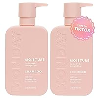 MONDAY HAIRCARE Moisture Shampoo + Conditioner Set for Dry, Coarse, Stressed, Coily & Curly Hair, Made from Coconut Oil, Rice Protein, Shea Butter, & Vitamin E, All-Natural, 12 Fl Oz (Pack of 2)