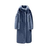 Womens Faux Fur Coat Winter Warm Thickened Trench Coats Plush Cardigan Open Front Fleece Jackets Long Overcoat