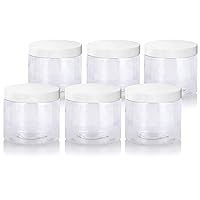 JUVITUS Clear 16 oz PET Plastic (BPA Free) Large Refillable Jar with White Lids - (6 pack)