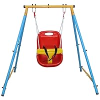 Metal Swing Set with Safety Belt Toddler Indoor Outdoor Playground Swing Playset for Backyard Indoor Outdoor Play Multicolor