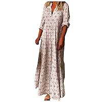 XJYIOEWT Sage Green Dress,Long Sleeve Dress for Womens Pleated V Neck Plus Size Tiered Maxi Dress Casual Boho Loose Flo