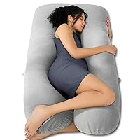 QUEEN ROSE Pregnancy Pillows, Cooling Maternity Pillow for Sleeping, 55in U Shaped Body Pillow for Pregnant Support, with Removable Silky Cover, Gray