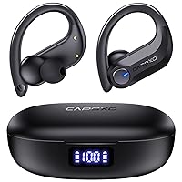 CAPOXO Wireless Earbuds Bluetooth 5.3 Headphones 120Hrs Playtime 2600mAh Power Display Wireless Charging Case Headset IPX7 Waterproof Sports Earphones with Over-Ear Earhooks Mics for Workout Black