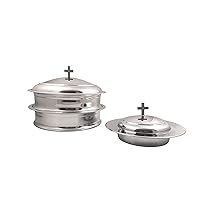 Communion Ware 2 Holy Wine Serving Trays with A Lid & 1 Stacking Bread Plate with A Lid - Stainless Steel (Mirror/Silver)