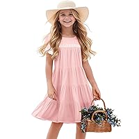 Kids Girls Dresses Girl Dress Toddler Summer Casual Lace Ruffle Fashion Short Sleeve Midi Flowy Outfits