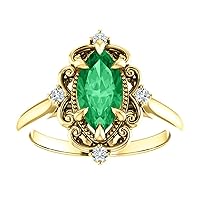 Vintage 2 CT Marquise Emerald Engagement Ring 14K Gold, Victorian Natural Emerald Ring, Antique Green Emerald Ring, May Birthstone Ring, Filigree Wedding Ring, Unique Bridal Ring, Perfact for Gift